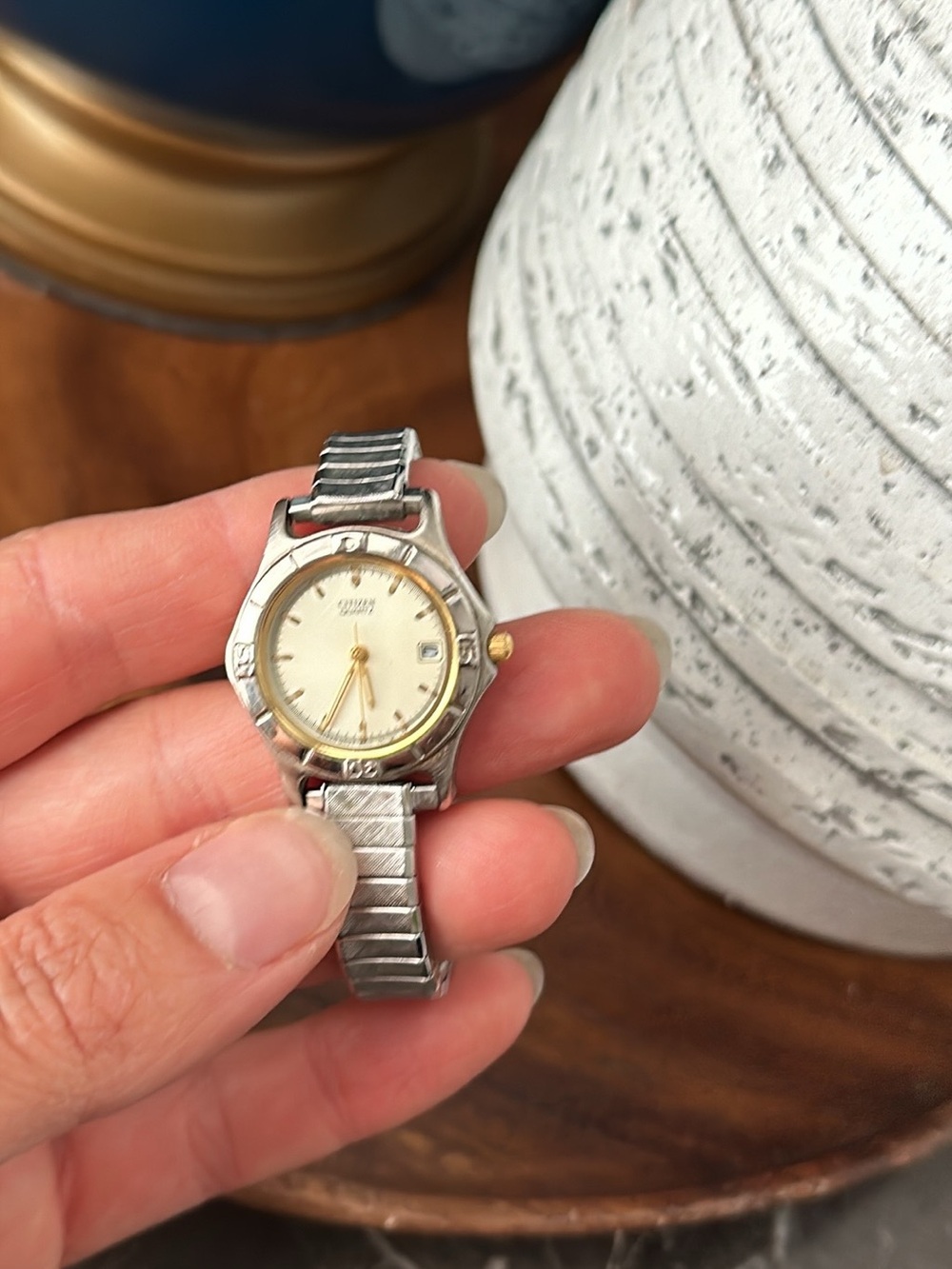 Citizen Silver and Gold-Tone Ladies Watch with Ivory Dial